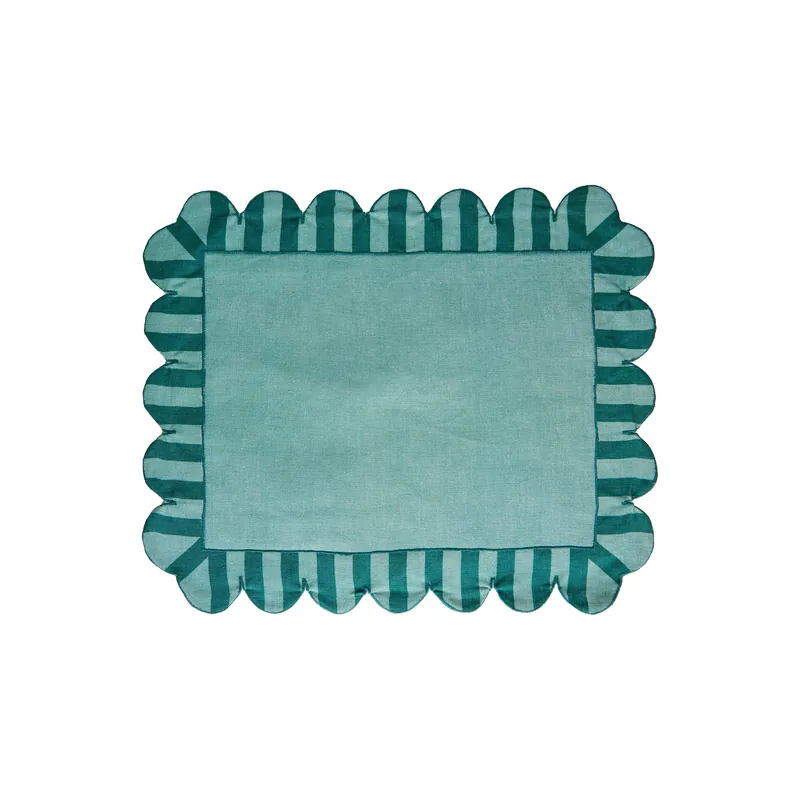 MisetteJardin Embroidered Linen Scalloped Stripe Placemat (Set of 4) Instant Buy