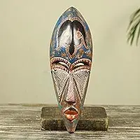 AgbemorArtisan Crafted African Wall Mask in Antiqued Blue New Release
