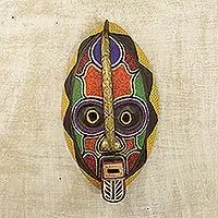 Spirit ColorsRecycled Glass Beaded African Rubberwood Mask from Ghana Grab Now