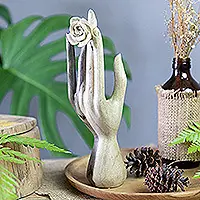 Limited Edition Holding YouHand-Carved Romantic Hibiscus Wood Sculpture from Bali