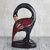 Discount SankofaHand Carved Sese Wood Bird Sculpture from West Africa