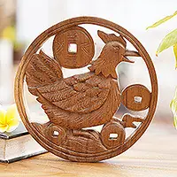 Lucky HenLucky Hen and Chinese Coin Wood Wall Relief Panel Must Have