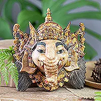 Clearance Godly GaneshaHandcrafted Traditional Ganesha Acacia Wood Mask from Bali