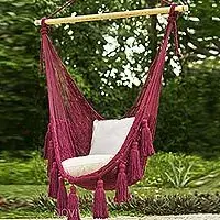Ocean Seat in BordeauxTasseled Cotton Rope Mayan Hammock Swing in Wine from Mexico Premium