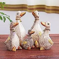 Trending Duck GatheringSet of 5 Hand-Carved Wood Duck Sculptures from Thailand