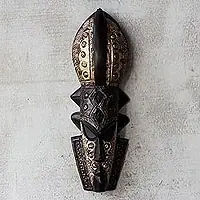 Volta ChiefRoyalty-Themed Sese Wood African Mask from Ghana Seasonal Sale