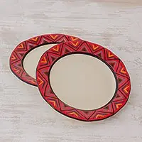 Final Sale TazumalArtisan Crafted Maya Style Luncheon Plates (Pair)