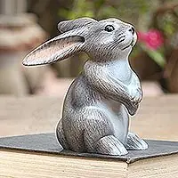 Adorable Rabbit in GreyHand Carved Grey Rabbit Statuette High Quality