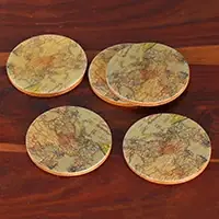 Wholesale Enchanting Cartography5 Round Laminated Wood Coasters with Cartography Theme