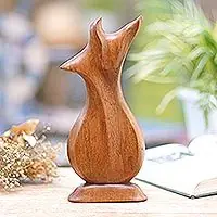 Feminine StructureSuar Wood Sculpture in Brown Hand-Carved in Bali Professional Grade