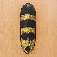 Gold FaceAfrican Sese Wood and Brass Mask from Ghana Place Order