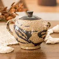 CocoaModern Hand-Painted Ceramic Creamer in Brown and Black Hues Price Cut