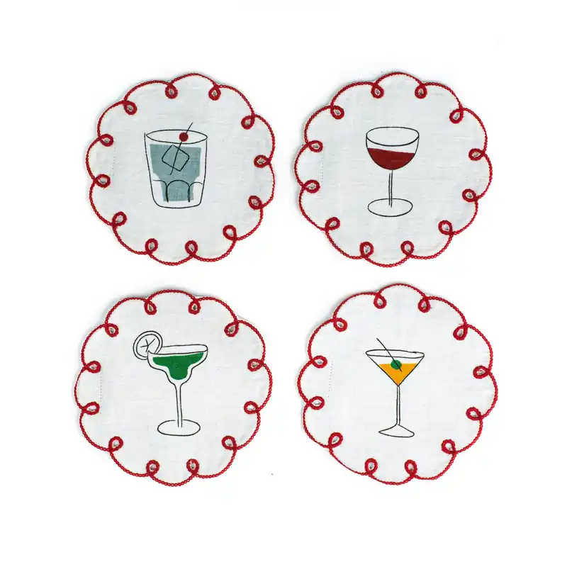 High Quality MisetteFête Embroidered Linen Coaster (Set of 4)