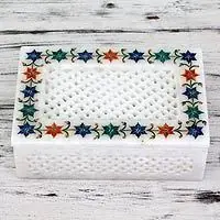 Limited Offer Jasmine PetalsJasmine Motif Marble Inlay Jewelry Box from India