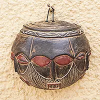 TrinityHand-Painted Traditional Black and Red African Calabash Mask Free Delivery