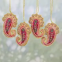 Brilliant PaisleysSet of Four Beaded Paisley Ornaments from India Grab Now