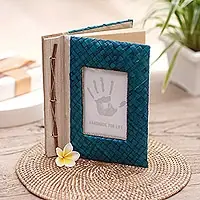 Woven Memories in BlueHand-Woven Pandan Leaf Journal with Photo Cover in Blue Premium