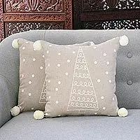 High Quality Holiday MusePine Tree-Themed Cotton Cushion Covers from India (Pair)