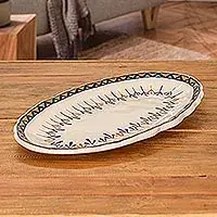 Worldwide Shipping Antigua BreezeCeramic Oval Serving Platter with Geometric Design (19 Inch)