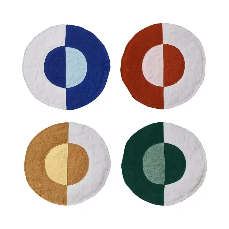 Original MisetteBauhaus Embroidered Linen Coaster (Set of 4)