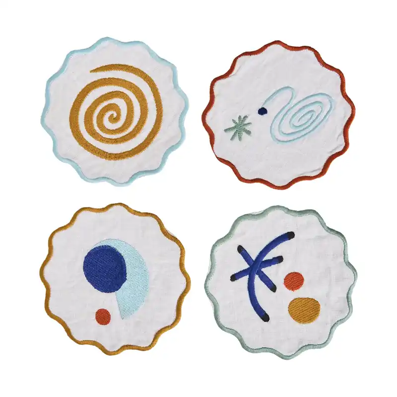 Popular MisetteCelestial Embroidered Linen Coaster (Set of 4)