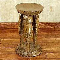 United Family in TanHand Crafted Cedar Wood Faces Stool from Ghana Trending