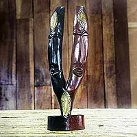 We Are TogetherBlack and Brown Wood Sculpture with Brass Accents from Ghana Next Day Delivery