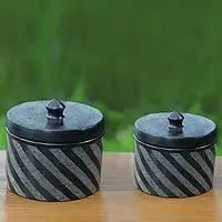 Zebra SwirlBlack Ceramic Jars Crafted by Hand (Pair) Trusted Brand