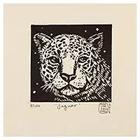 Viral JaguarMexico 4-Inch Signed Linoleum Block Print of a Jaguar