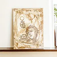 Trusted Brand Heart and ShellMixed Media Oneiric Painting of Man Heart and Crab