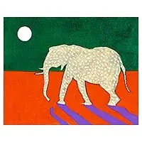 White MoonOil and Acrylic on Wood with Elephant Under the Moon Clearance