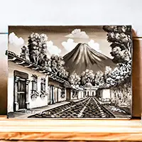 Trending San Francisco Street IVGrey White Black Oil Painting of Street in Antigua Guatemala
