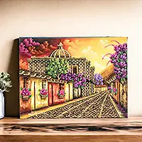 Trending School of Christ Church ISunset Tone Signed Painting of a Church in Guatemala