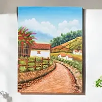 Wholesale ZunilSigned Folk Art Landscape Painting from Guatemala