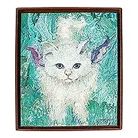Weekend Sale Dreamy Cat IIOriginal Signed Framed Cat Painting from Mexico