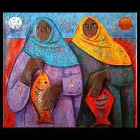 Two Fisherwomen with ShawlsFisherwoman Oil Painting Fine Art Andes Money Back Guarantee