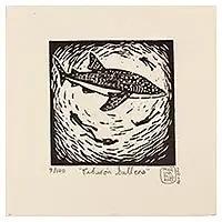 Whale SharkSigned 4-Inch Linoleum Block Print of a Whale Shark Seasonal Sale