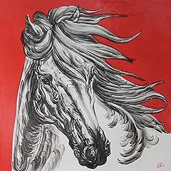 White Magic IISigned Thai Expressionist Horse Painting Seasonal Sale