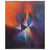 Worldwide Shipping Fiesta of Colors in the CosmosModern Abstract Peruvian Oil on Canvas Painting