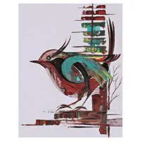 Urban PerchAcrylic on Paper Abstract Modern Avian Art from India Best Seller