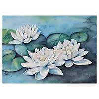 Whispers of the Lotus PondWatercolor on Paper Painting of a Pond with Lotus Flowers Trusted Brand