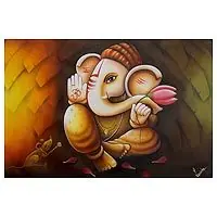 Vinayak, Granter of WishesAcrylic and Oil Original Painting of Hindu Deity Ganesha Deal