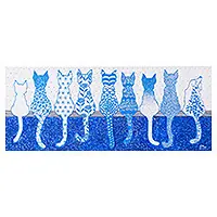 White-Blue CatWhimsical Cat-Themed Acrylic Painting in Blue and White Hues Wholesale