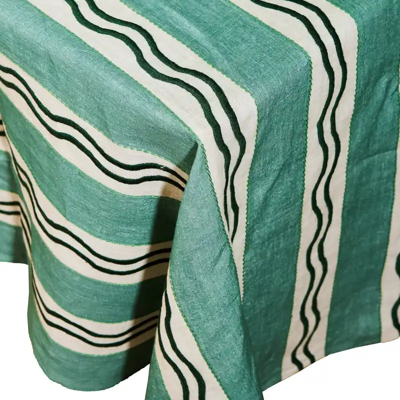 Free Returns MisetteMonaco Stripe Embroidered Linen Tablecloth