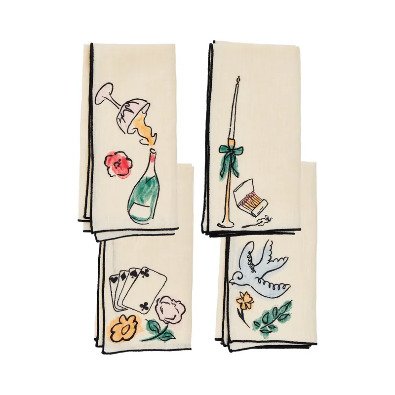 MisetteSalon Motif Embroidered Linen Napkin (Set of 4) Wholesale