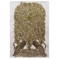 Modern Golden FantasyKalamkari Style Folk Art Painting in Acrylic on Canvas