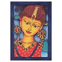 Alluring RadhaSigned Expressionist Painting of Radha from India Viral