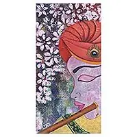 Uniting With Lord KrishnaSigned Expressionist Hindu Painting of Krishna from India Don’t Miss Out