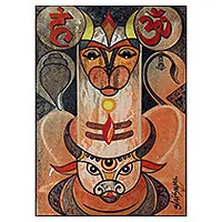 Weekend Sale Mangal MahadevSigned Expressionist Traditional Acrylic Painting from India