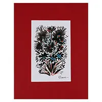 Watercolor BloomImpressionist Black and Blue Watercolor Painting of Flowers Reduced Price